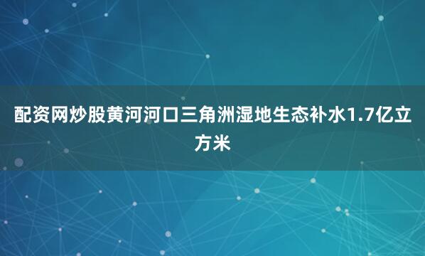 配资网炒股黄河河口三角洲湿地生态补水1.7亿立方米